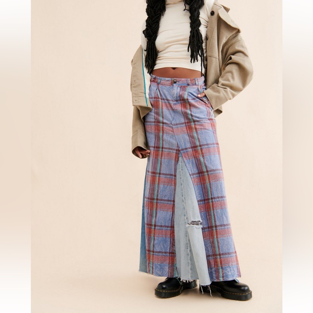 Tricia Fix Blue and Red Plaid Maxi Skirt